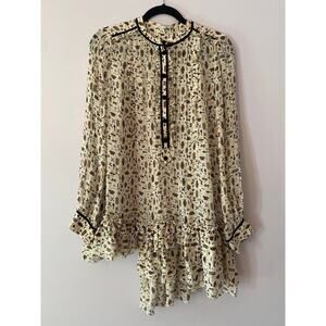 Proenza Schouler White Geometric Print Long Sleeve Blouse 100% Silk Women size 6